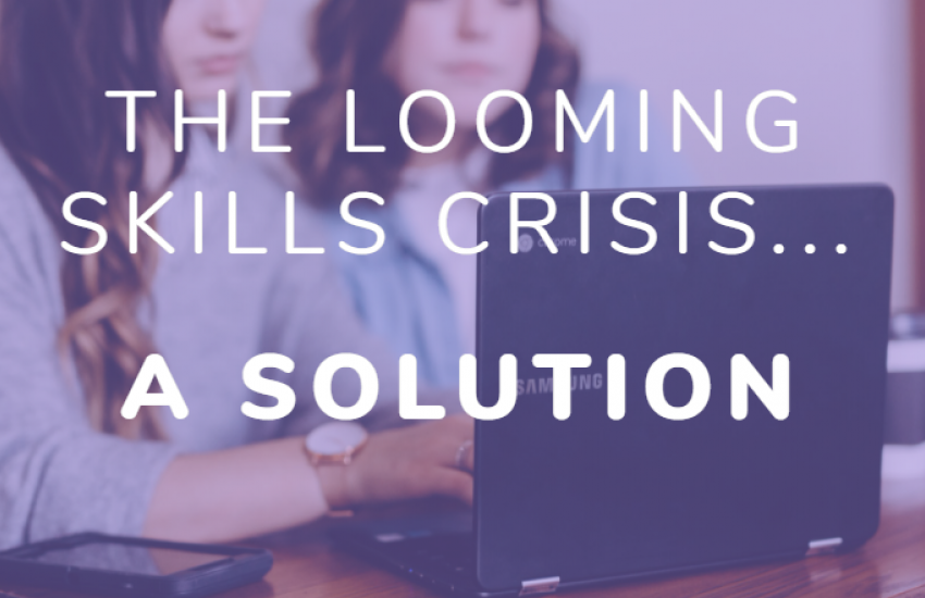 the looming skills crisis with two women on a laptop