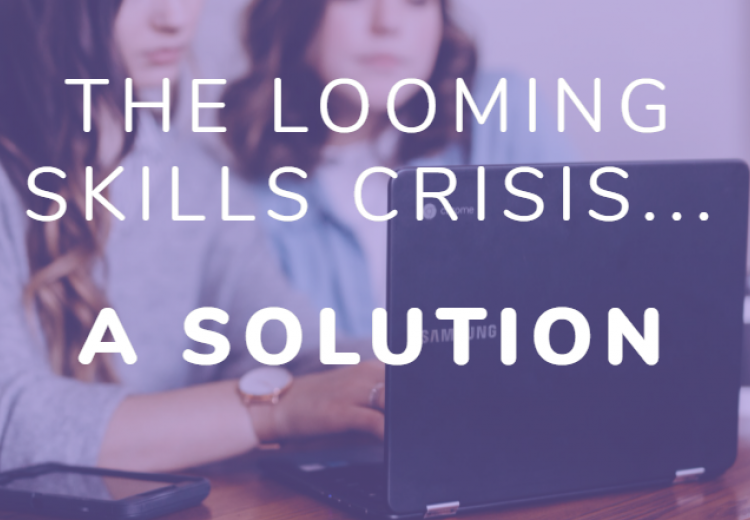the looming skills crisis with two women on a laptop